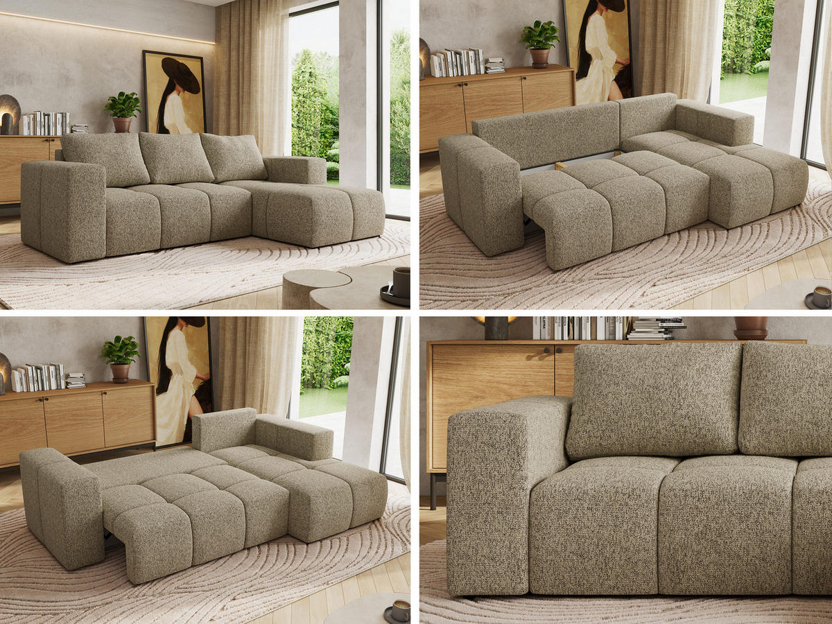 ROHOVÁ SEDAČKA MONIVA L - Taupe Strukturovaná látka - Pravá Strana - černá/béžová, textil/plast (266/164cm) - MKS