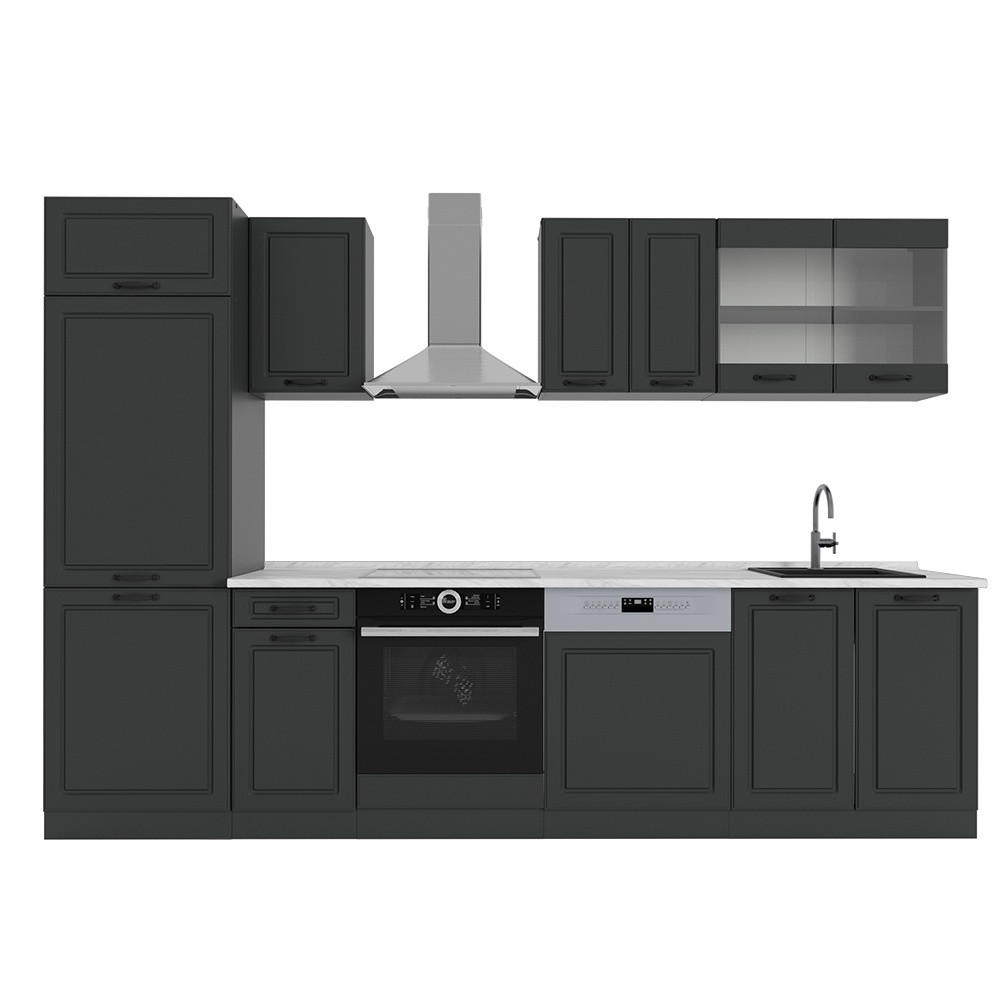 KÜCHENZEILE R-Line Anthrazit Landhaus/Anthrazit 300 cm , AP Marmor - Anthrazit, Holzwerkstoff (300/206.8/60cm) - Vicco