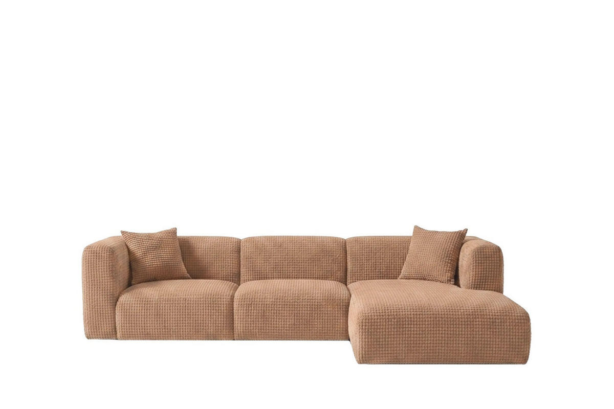 ECKSOFA L-Form, Chenille-Stoff Cremona, Hellbraun, Rechts, GRETA - Hellbraun, Holz (318/179cm) - Kaiser Möbel