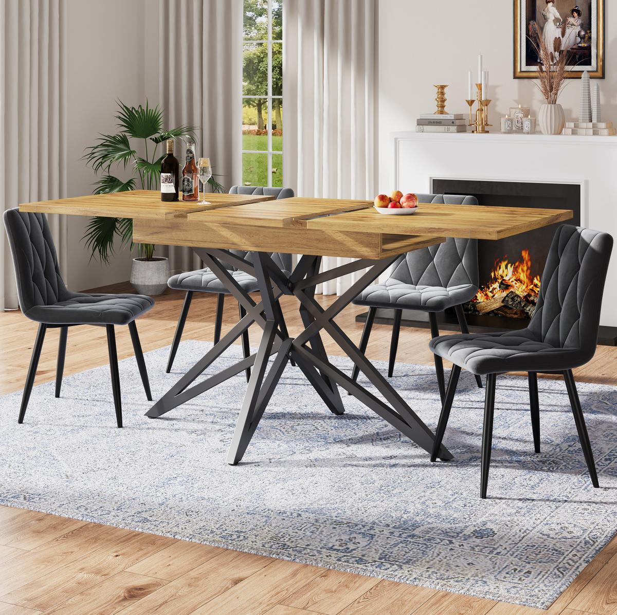 ESSTISCH 120-160x80x66 cm in Walnussfarben aus MDF mit Walnuss-Optik auf Metallgestell - Walnussfarben, Holzwerkstoff (80/120/66.1cm) - Modfu