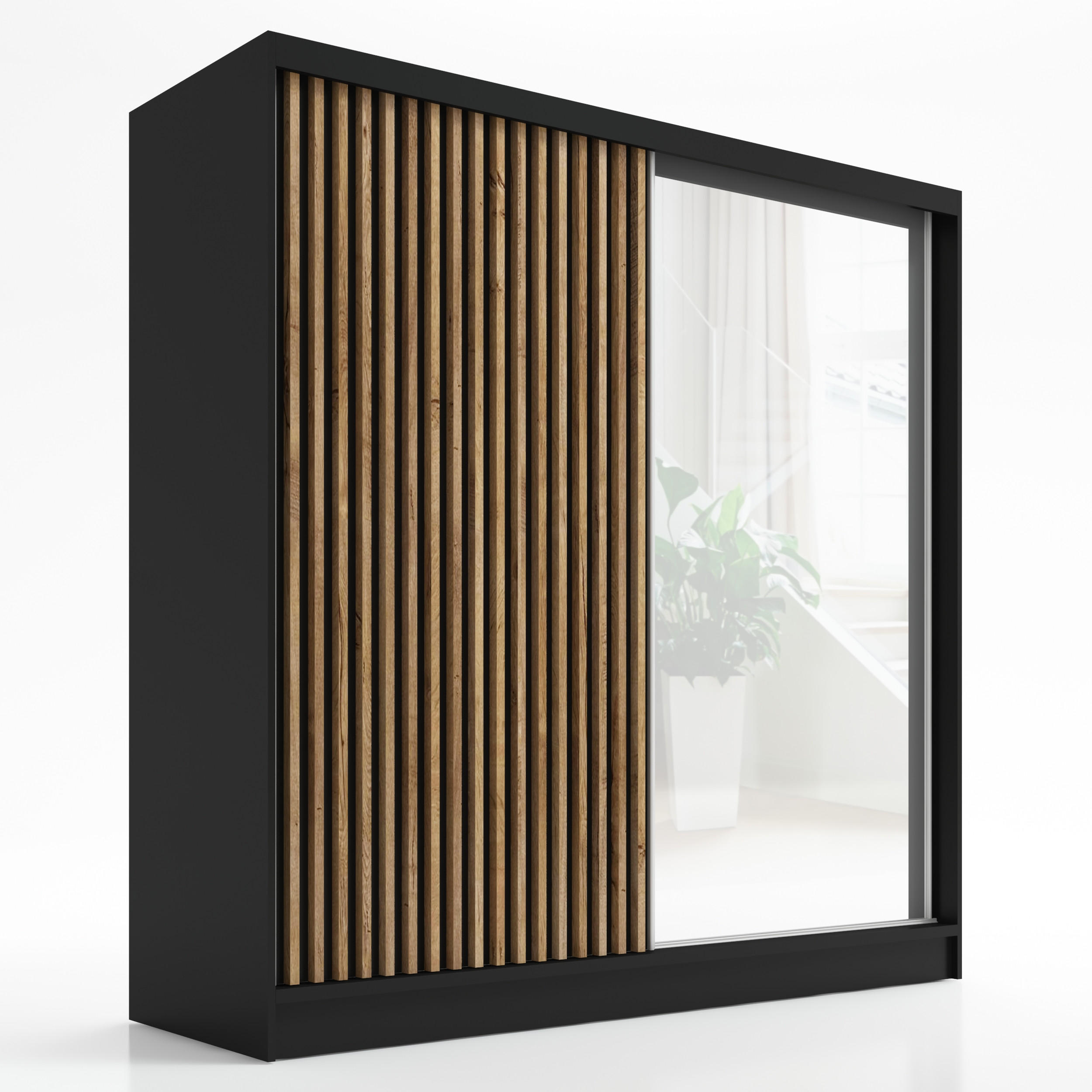 A&J MöbelLand Schwebetürenschrank Schwarz 200x215x60 cm