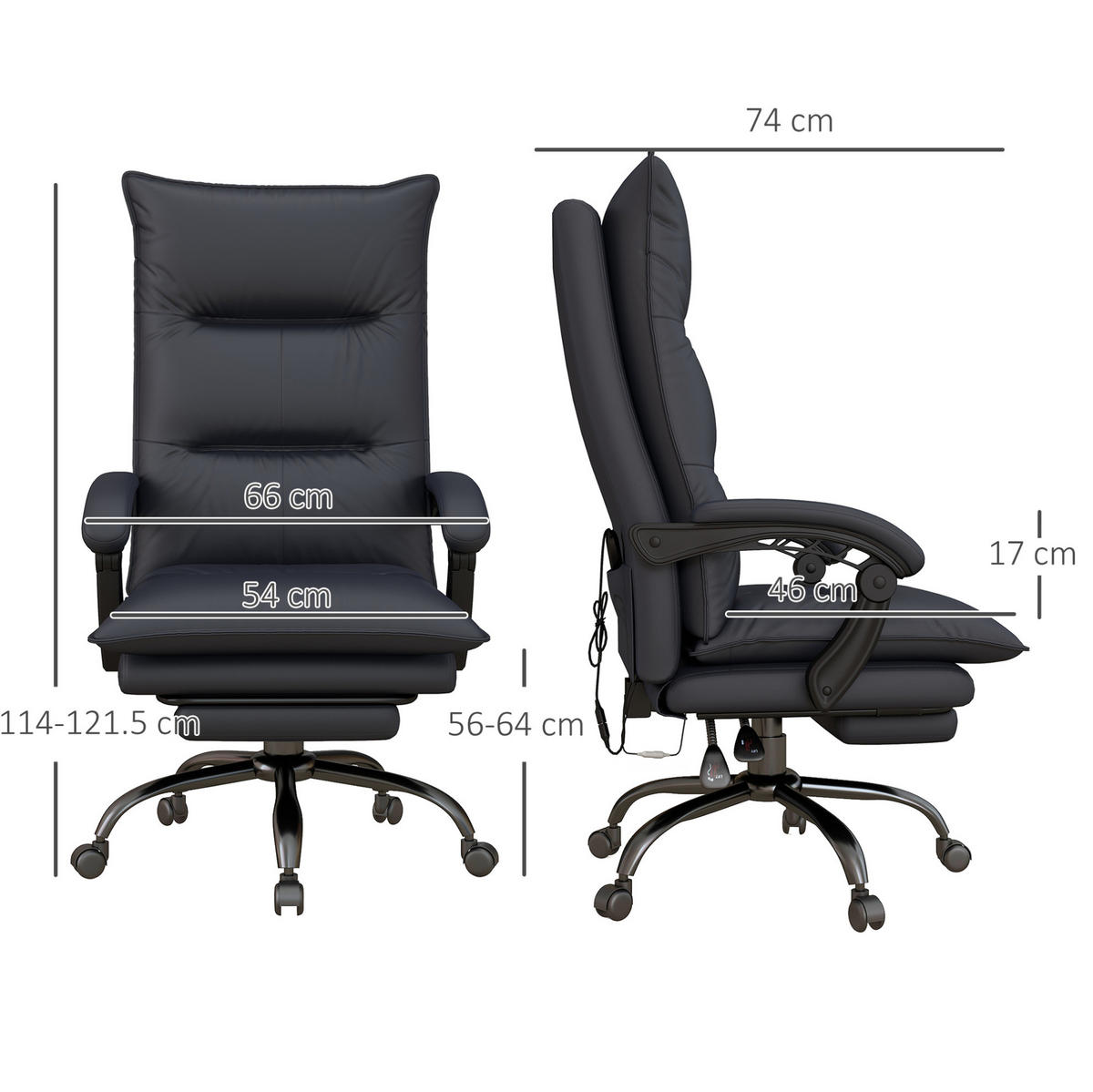BÜROSTUHL mit Massagefunktion und Fußstütze höhenverstellbar Dunkelgrau - Dunkelgrau, Kunststoff (74/121.5/66cm) - Meubliv
