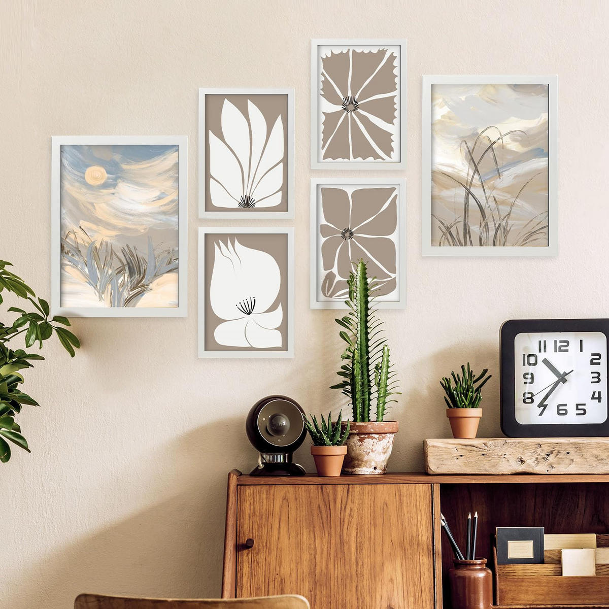 POSTER Set Mit 6 Latente Natur In Kulissen Abstracts Ästhetische Dekorative Gemälde Für Ihr Wohnzimmer, Schlafzimmer, Zuhause A3 & A4 Weißer Rahmen - Weiß, Papier (29/3cm) - Nacnic