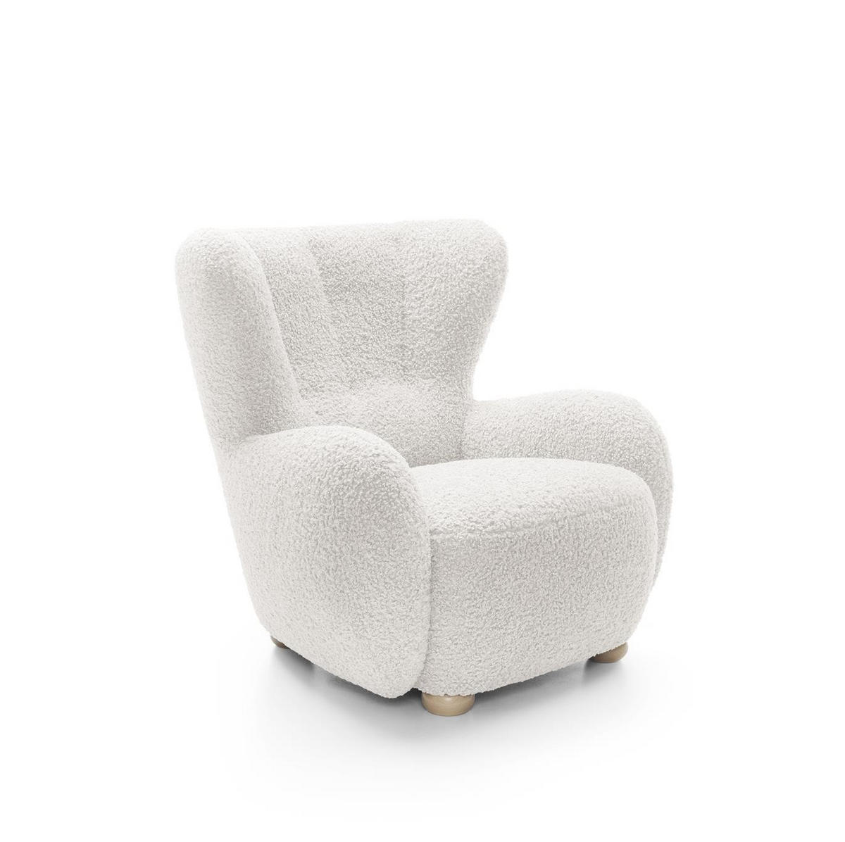 OHRENSESSEL Teddy Weiß, Buchenholz Bein, Sessel aus Boucle-Stoff - Buchefarben/Weiß, Holzwerkstoff/Textil (88/91/100cm) - Bettso
