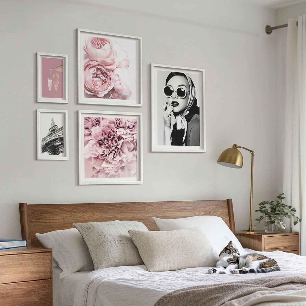 WANDBILDER 5er-Set - 50x50 cm & 20x30 cm & 40x60 cm Weißer Rahmen - Porträts, Eiffelturm-Slogans - Weiß, Kunststoff (40/60cm) - ArtPrintCave