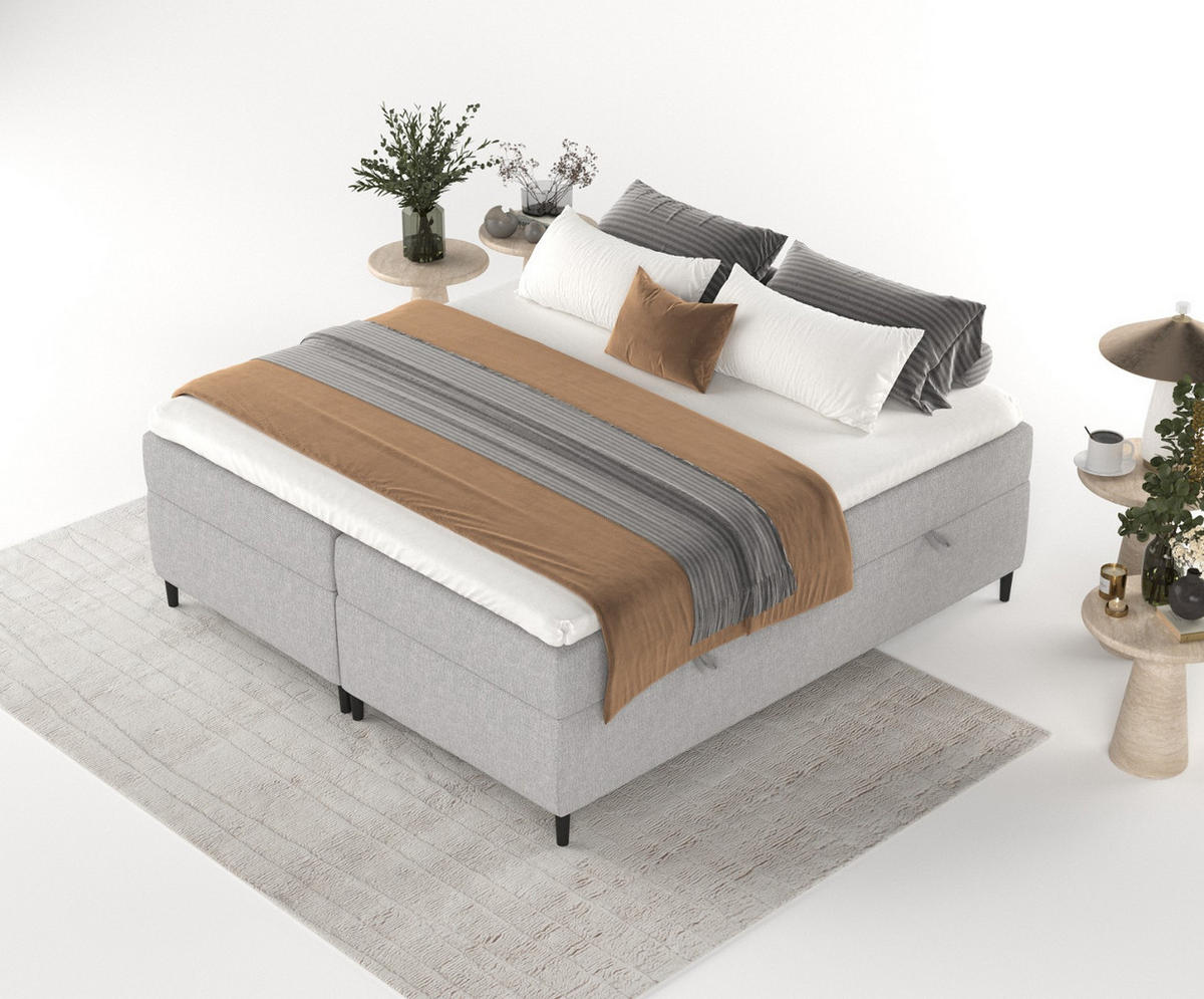 BOXBETT Theo 120/200 cm Graubeige im Megan Stoff - Schwarz/Grau, Holz/Holzwerkstoff (120/200cm) - AltaBeds