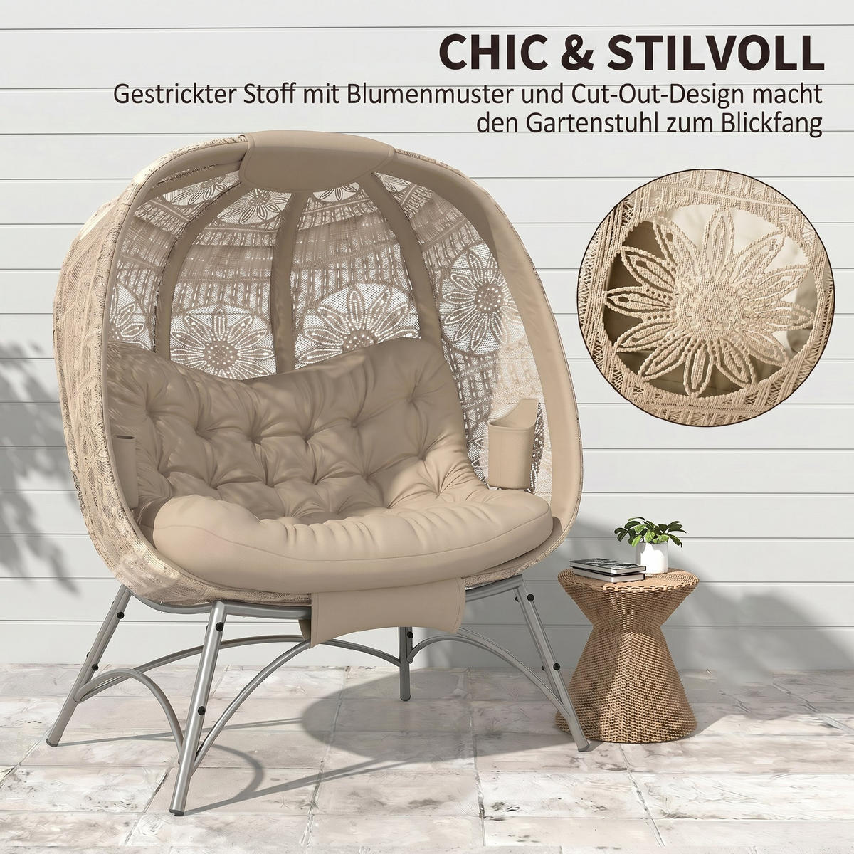 GARTENSTUHL, Stahl, Sand - Sandfarben, Metall (90/142/126cm) - Outsunny