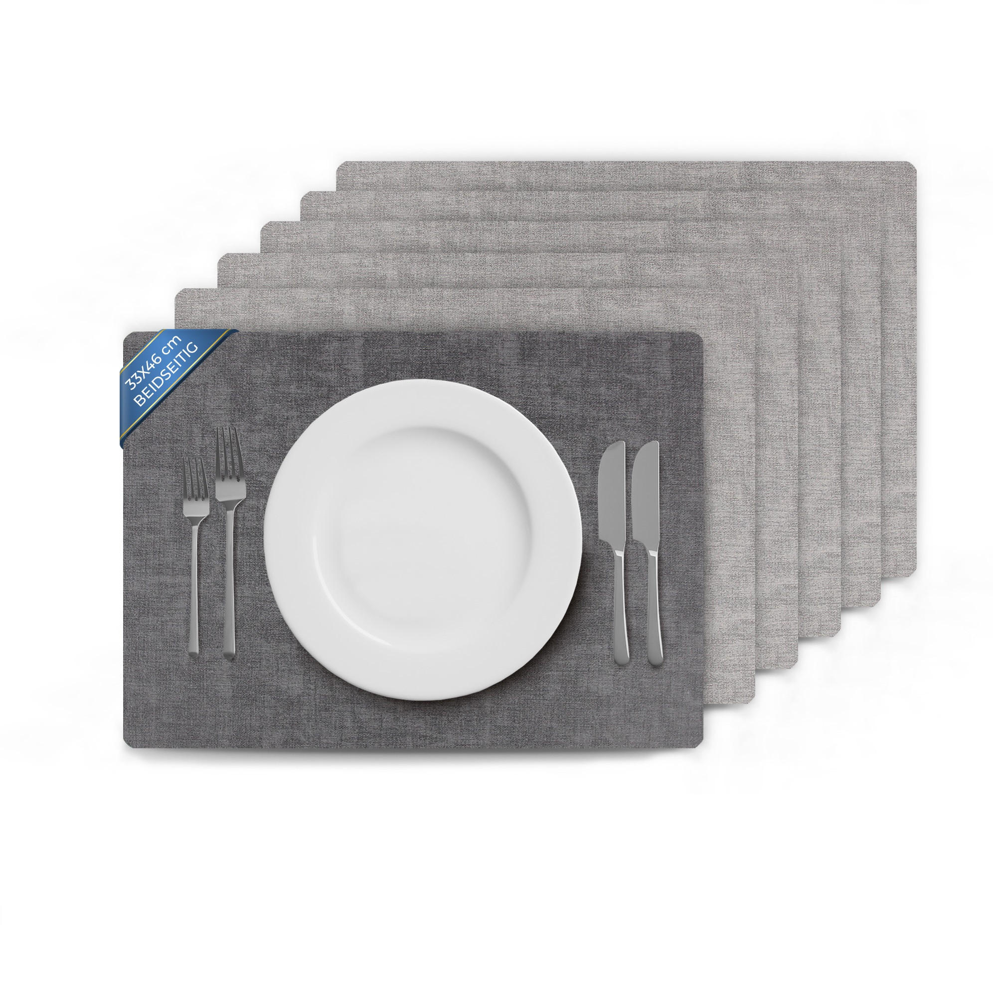 TISCHSET Struktur ( 6er Set ) abwischbares Lederimitat Platzdeckchen 46x33cm - Doppelseitiges ( Grau / Dunkelgrau ) Kunstleder Platzset - Grau, Kunststoff (33/46cm) - Bestlivings