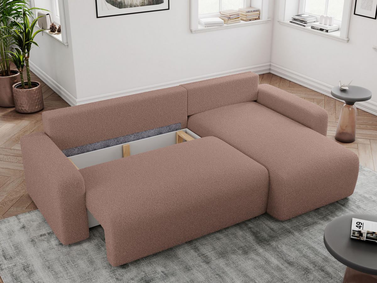 ECKSOFA ARGOS Rosa Boucle - Schwarz/Rosa, Kunststoff/Textil (245/150cm) - MKS