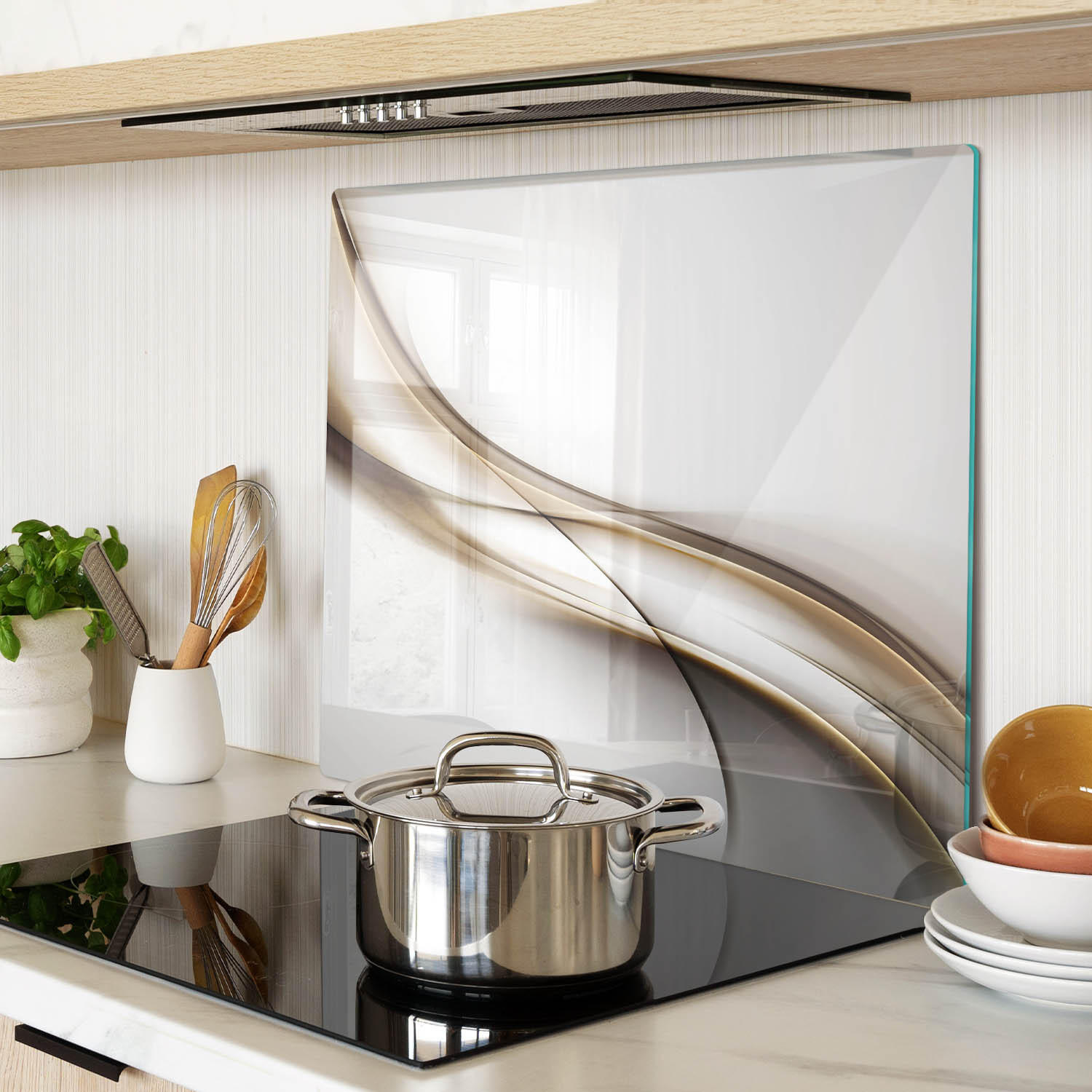 GLASPLATTE 60x52 cm Braune Welle - Beige, Glas (60/0.4/52cm) - TULUP