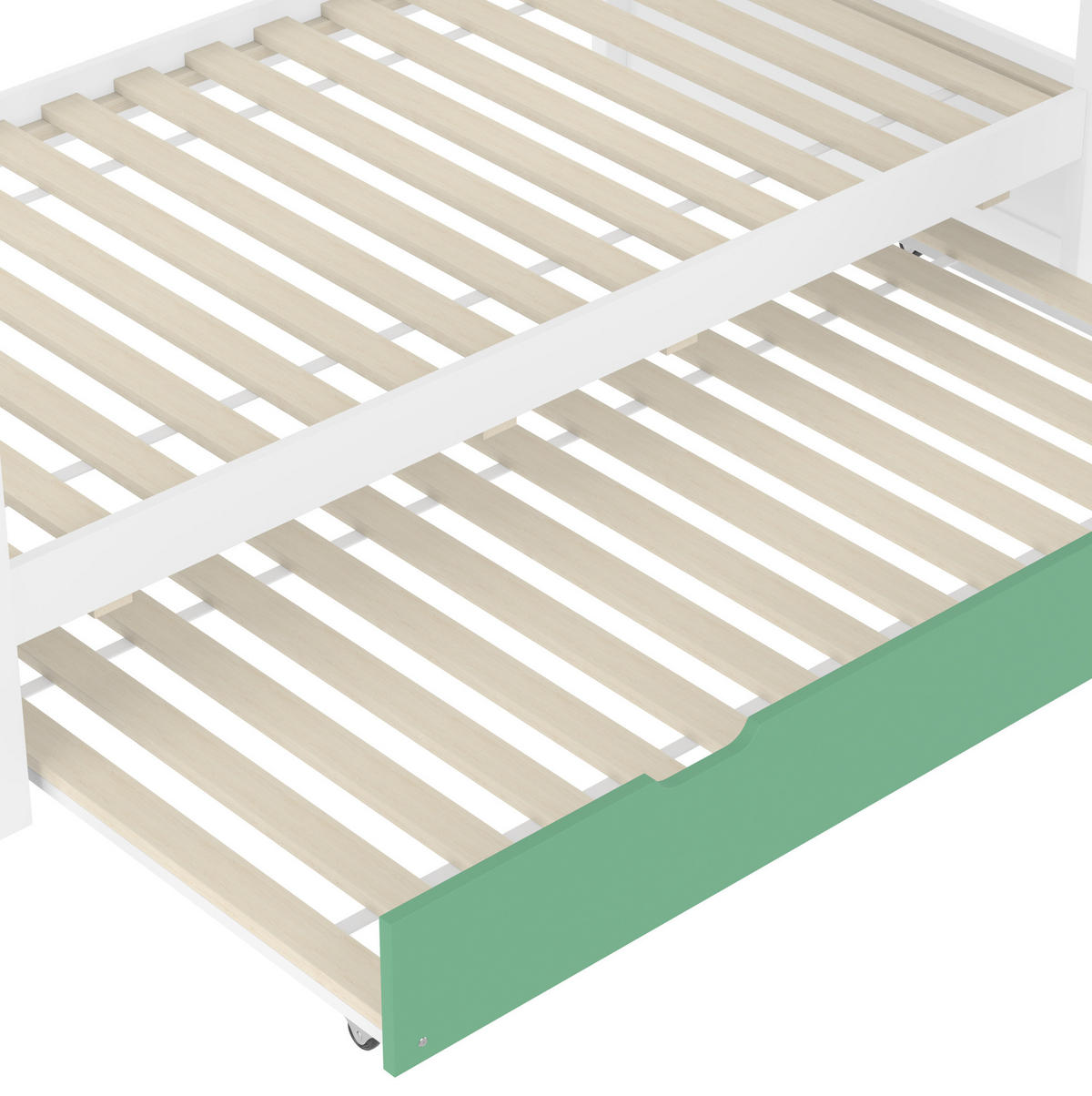 ETAGENBETT 90/200 cm in Weiß/Grün mit Rutsche und Ausziehbett - Weiß, Holzwerkstoff (90/200cm) - OKMYHOME
