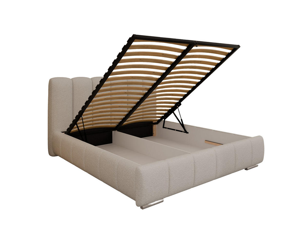POLSTERBETT ZAIRA 160 x 200 cm mit Bettkasten und Lattenrost, 7-Zonen-Taschenfederkernmatratze CIRA (24 cm) – Taupe - Beige, Holz (120/206cm) - Panda Möbel