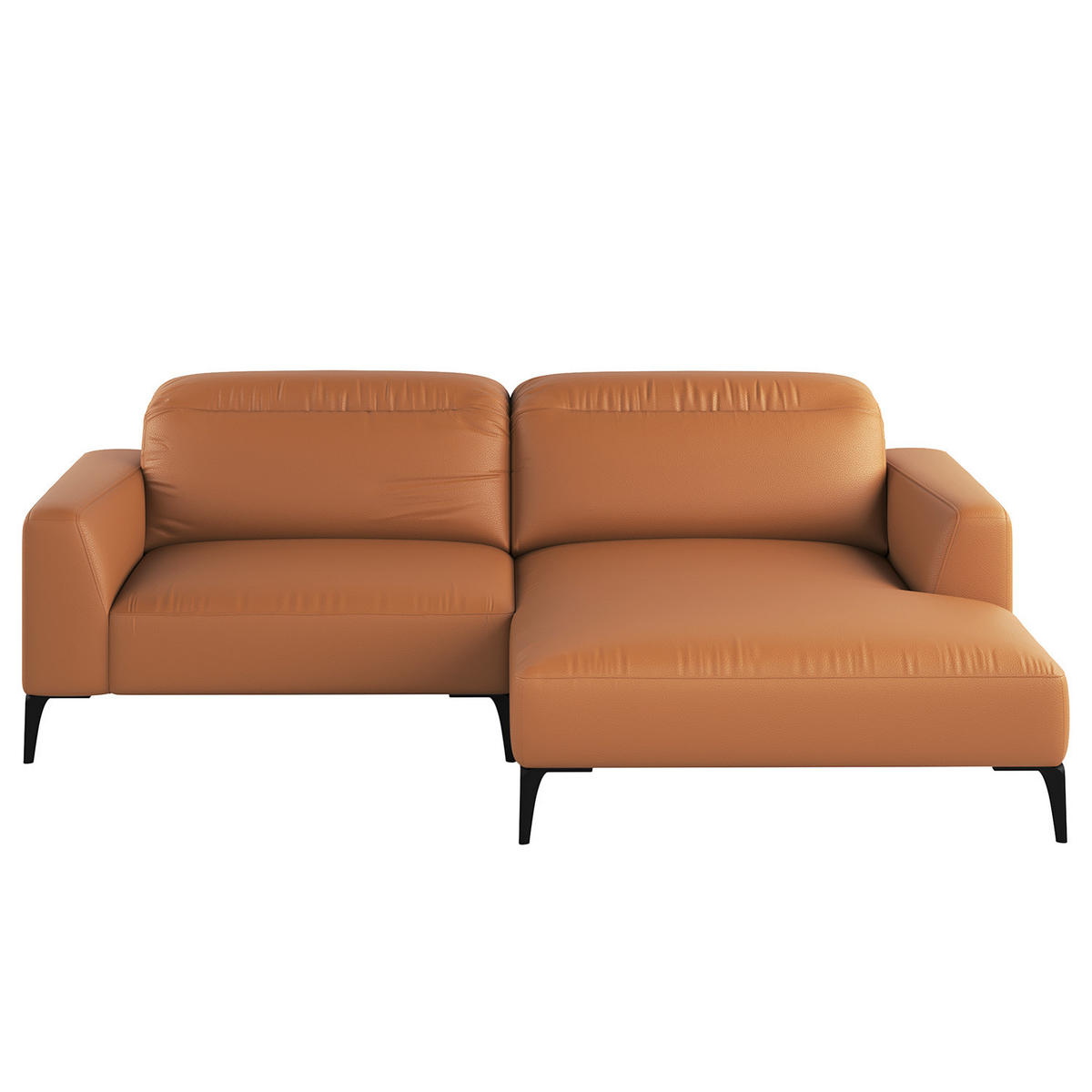 1,5-SITZER ECKSOFA mit Longchair - Cognac/Schwarz, Leder/Metall (232/180cm) - home24