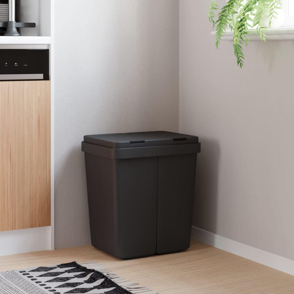 MÜLLEIMER 2 Fächer Küche 2x25L Anthrazit - Anthrazit, Kunststoff (43.5/48.5/32.5cm) - DELUKE