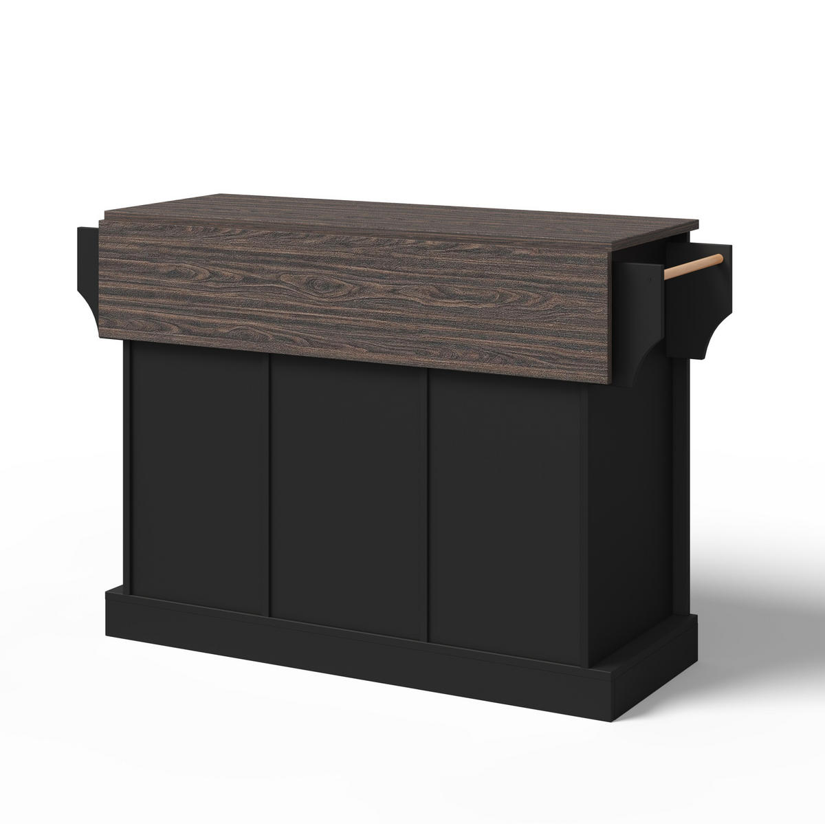 KÜCHENINSEL 120/45(70)/91 cm mit klappbarer Arbeitsplatte, Schiebetüren und Rollen aus MDF, Schwarz - Schwarz, Holzwerkstoff (120/91/70cm) - Redom