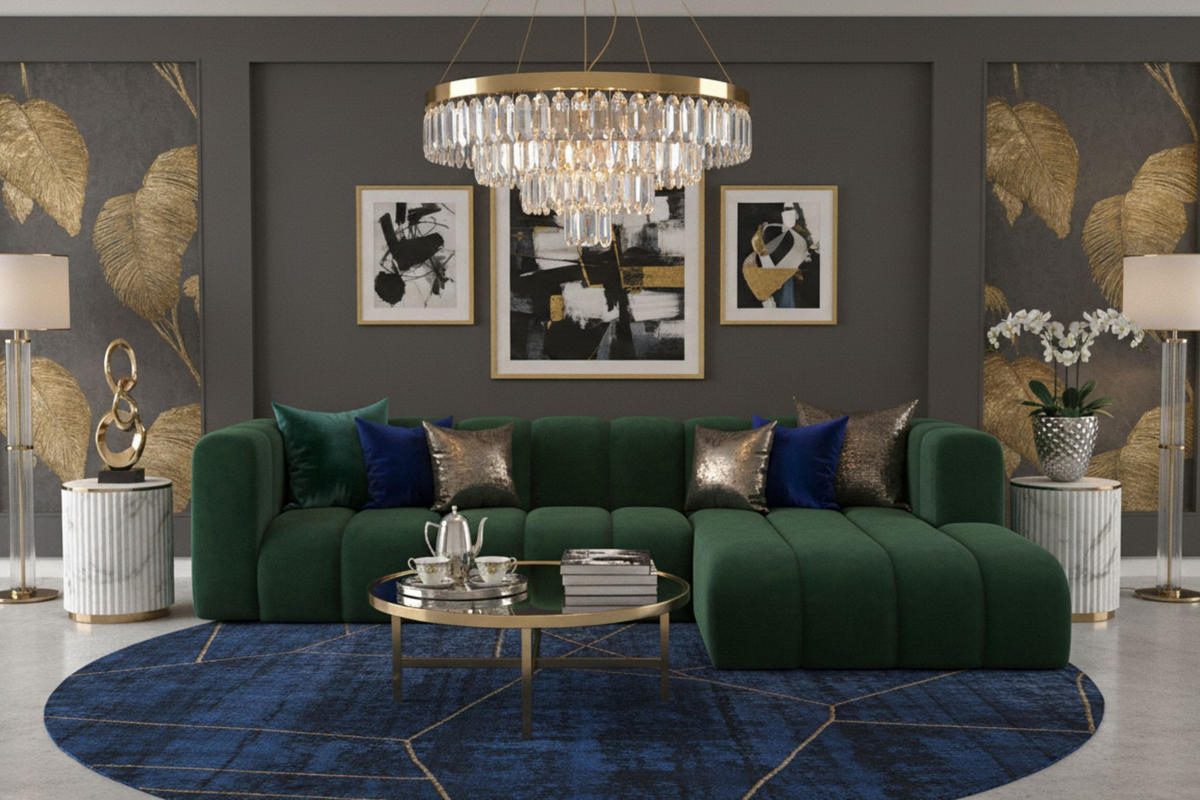 ECKSOFA L-Form Grand L 287 cm, Veloursstoff Salvador, Grün, Rechts - Grün, Holz (287/179cm) - Kaiser Möbel