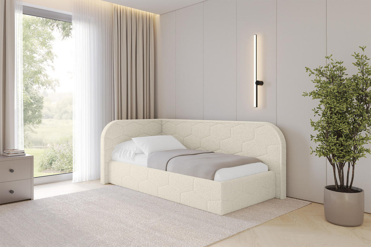 EINZELLBETT Jugendbett mit Bettkasten und Matratze H3/H4, Rechts - JAXY 90x200 Beige - Perlmutt, Holzwerkstoff/Textil (90/200cm) - ALTDECOR
