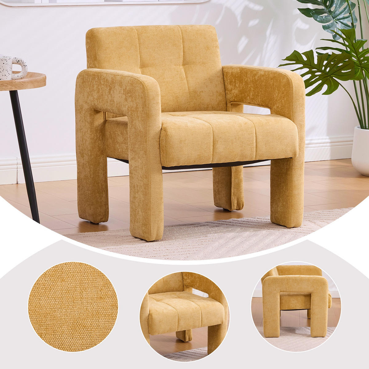 SESSEL Einzelner Sessel,dicke Polsterung,Chenille,Gelb - Gelb, Textil (67.5/74.5/69cm) - LVHOM