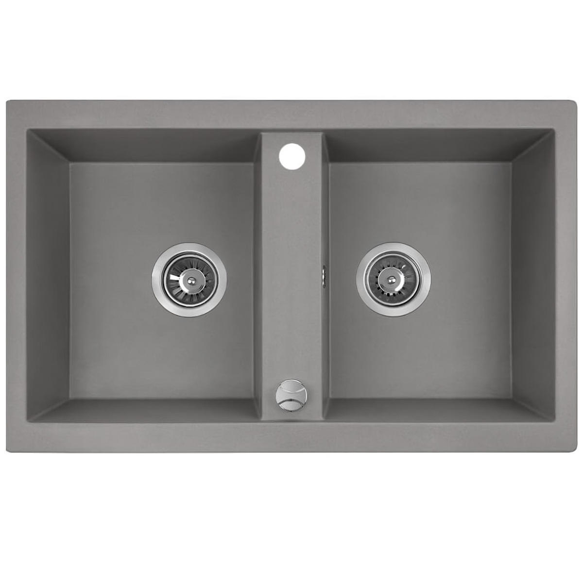 SPÜLEN-SET Barbados Grau, 3-teilig, Doppelbecken, mit Armatur, 48/78/18,5 cm - Grau, Stein (48/18.5/78cm) - bad land