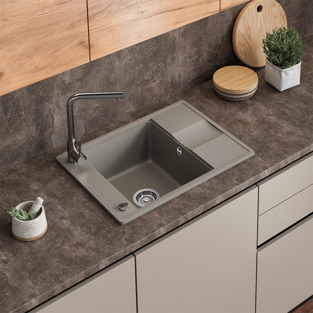 SPÜLBECKEN Osaka Beton 67 x 50 cm - Grau, Keramik (67/20/50cm) - Bergstroem