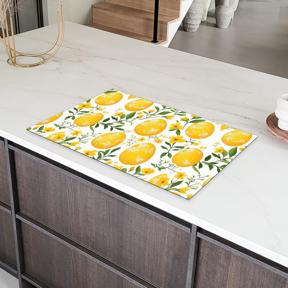 HERDABDECKPLATTE Blumen - Ostereier - Gelb Ceranfeldabdeckung 85x52 cm - Gelb, Kunststoff (85/52/0.2cm) - MuchoWow