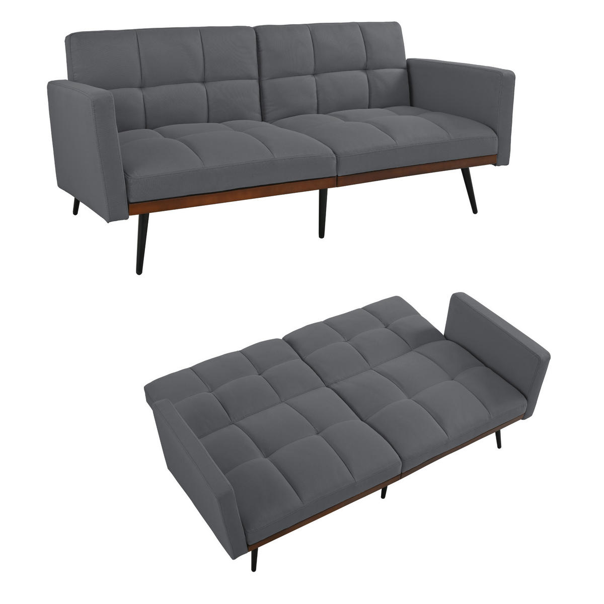 SCHLAFSOFA 146 cm Grau mit Bettfunktion & Leinen-Optik - Dunkelgrau, Textil (146/70/60cm) - Urban Meuble