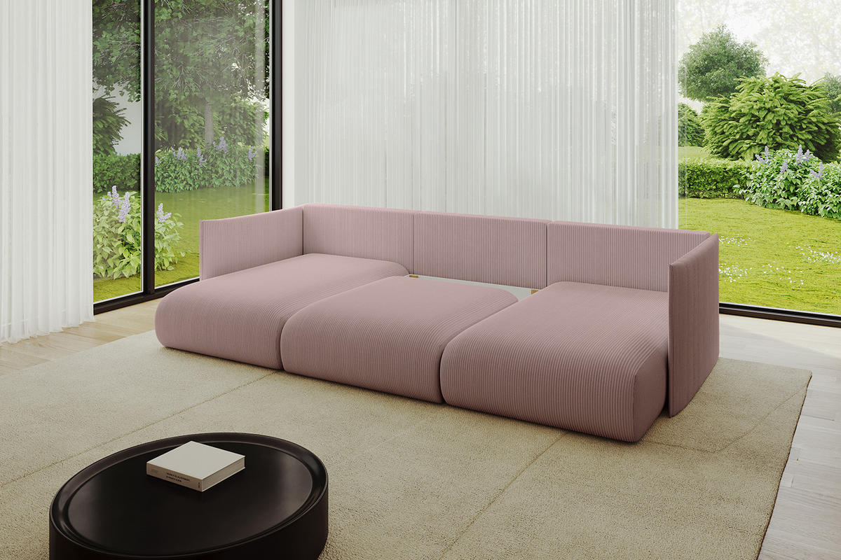 WOHNLANDSCHAFT mit Schlaffunktion und Bettkasten ONESK-U 304x165x40 Rosa Cord - Rosa, Holzwerkstoff/Kunststoff (304/90/165cm) - ALTDECOR