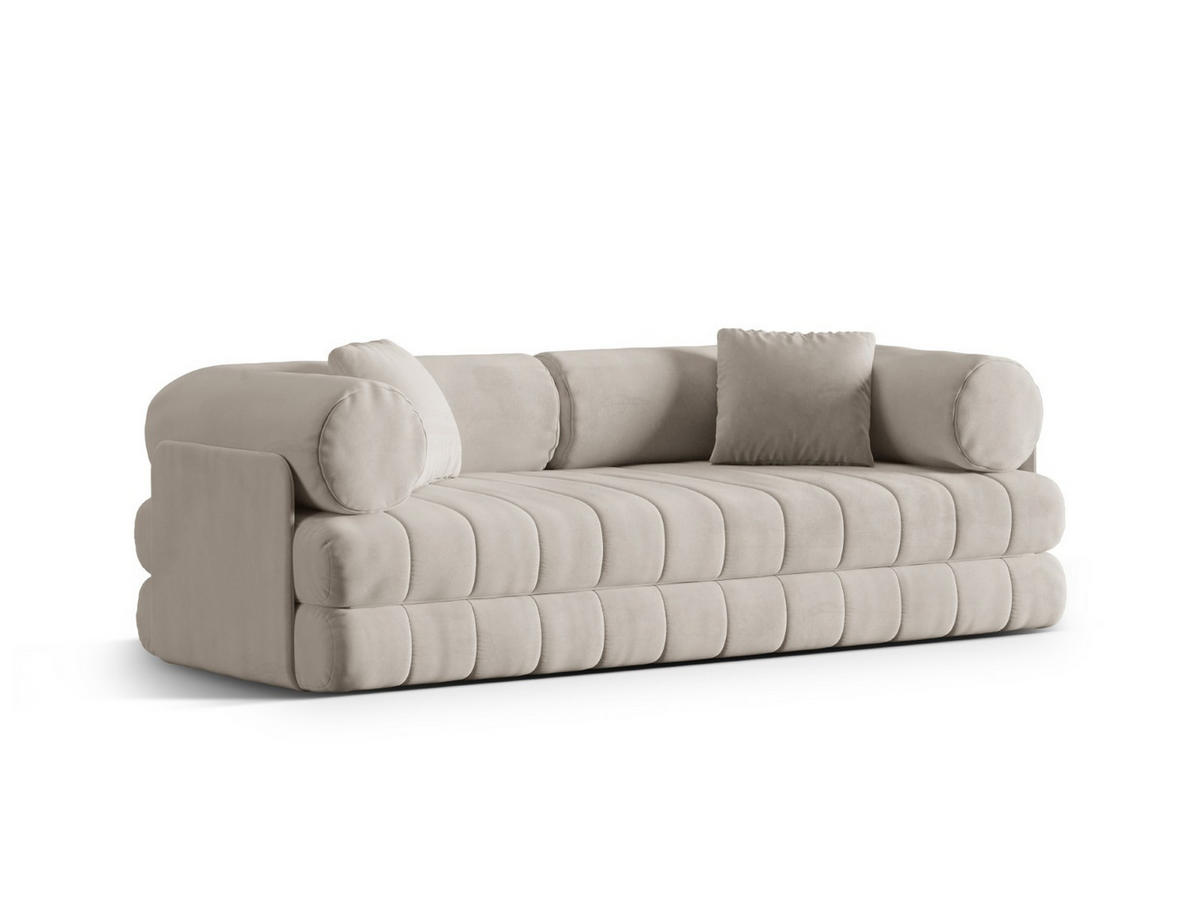 AUSKLAPPBARES-SOFA Kemi aus Samt beige 3 Sitzplätze - Beige, Textil (95/70/206cm) - Cosmopolitan Design