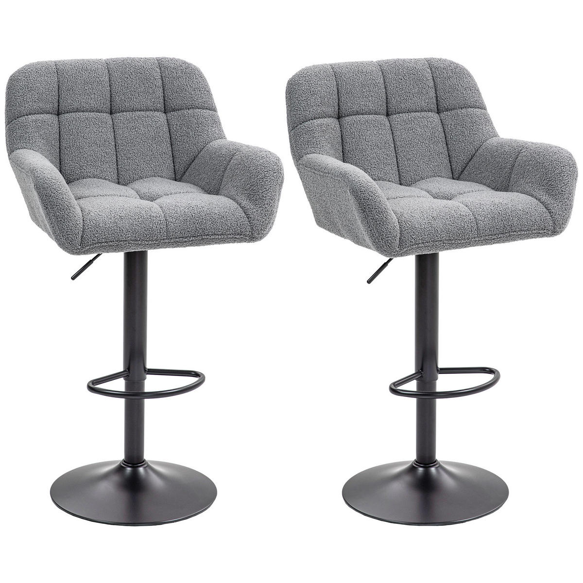 BARHOCKER 2er-Set DE-07995 Retro-Design, höhenverstellbar, 360° drehbar Grau - Grau, Metall (52.5/114/57.5cm) - ComfortXL