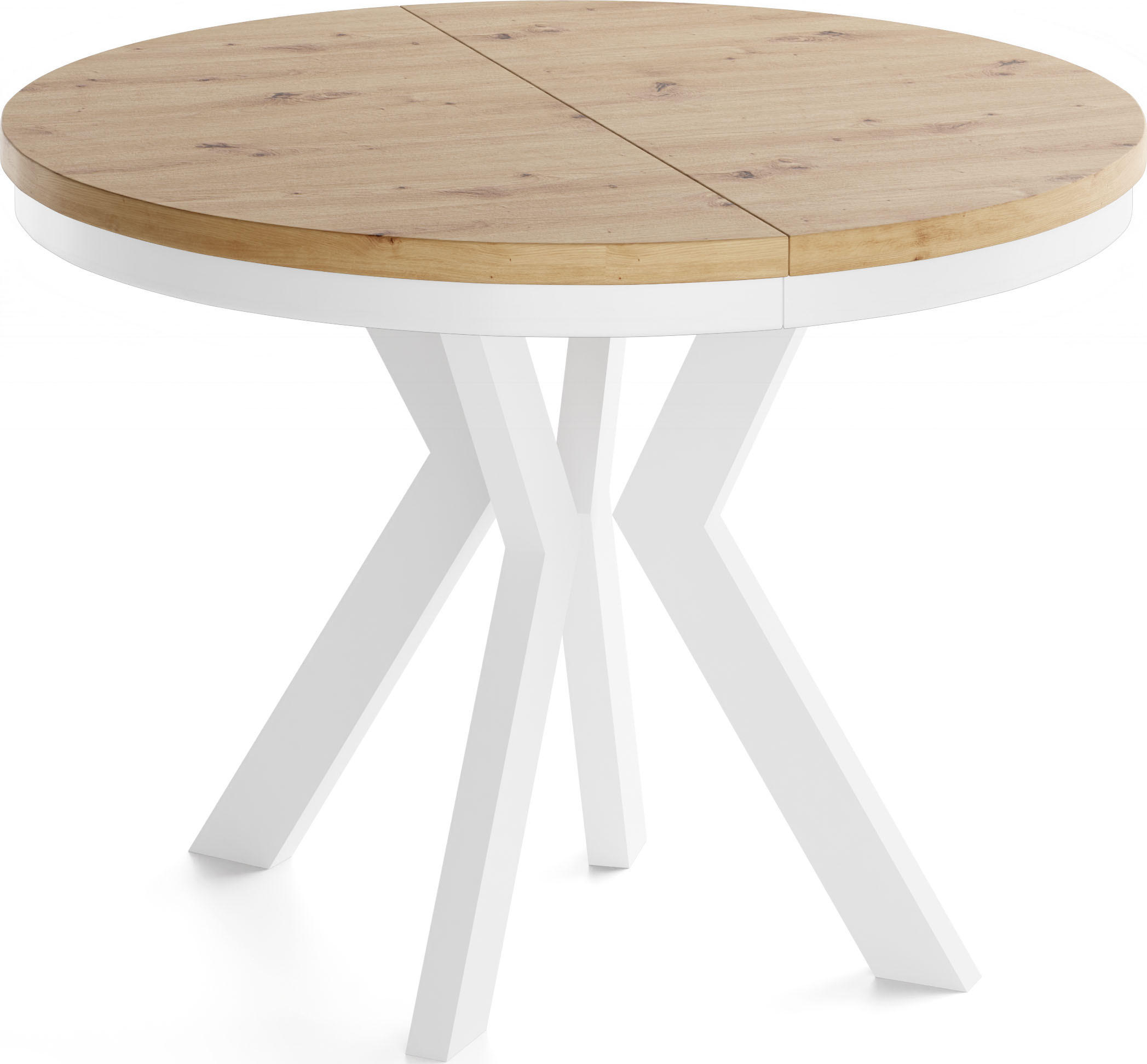 ESSTISCH Savio Weiß Neo rund ausziehbar verlängerbar XXL, Eiche Artisan Hellbraun 100-300/100/77 cm - Weiß/Eiche Artisan, Holz/Holzwerkstoff (100/100/77cm) - WFL GROUP