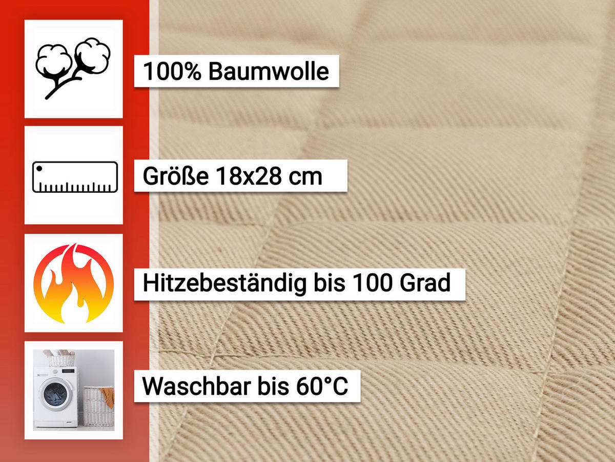 OFENHANDSCHUHE, 2er-Set, 18x28 cm, 100% Baumwolle, Beige - Hellbraun, Textil (18/28cm) - Zollner