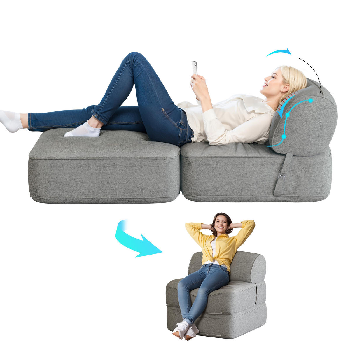 SITZSACK Faltbar Modular Leinen grau Sofa - Grau, Textil (76/82/76cm) - Vercart