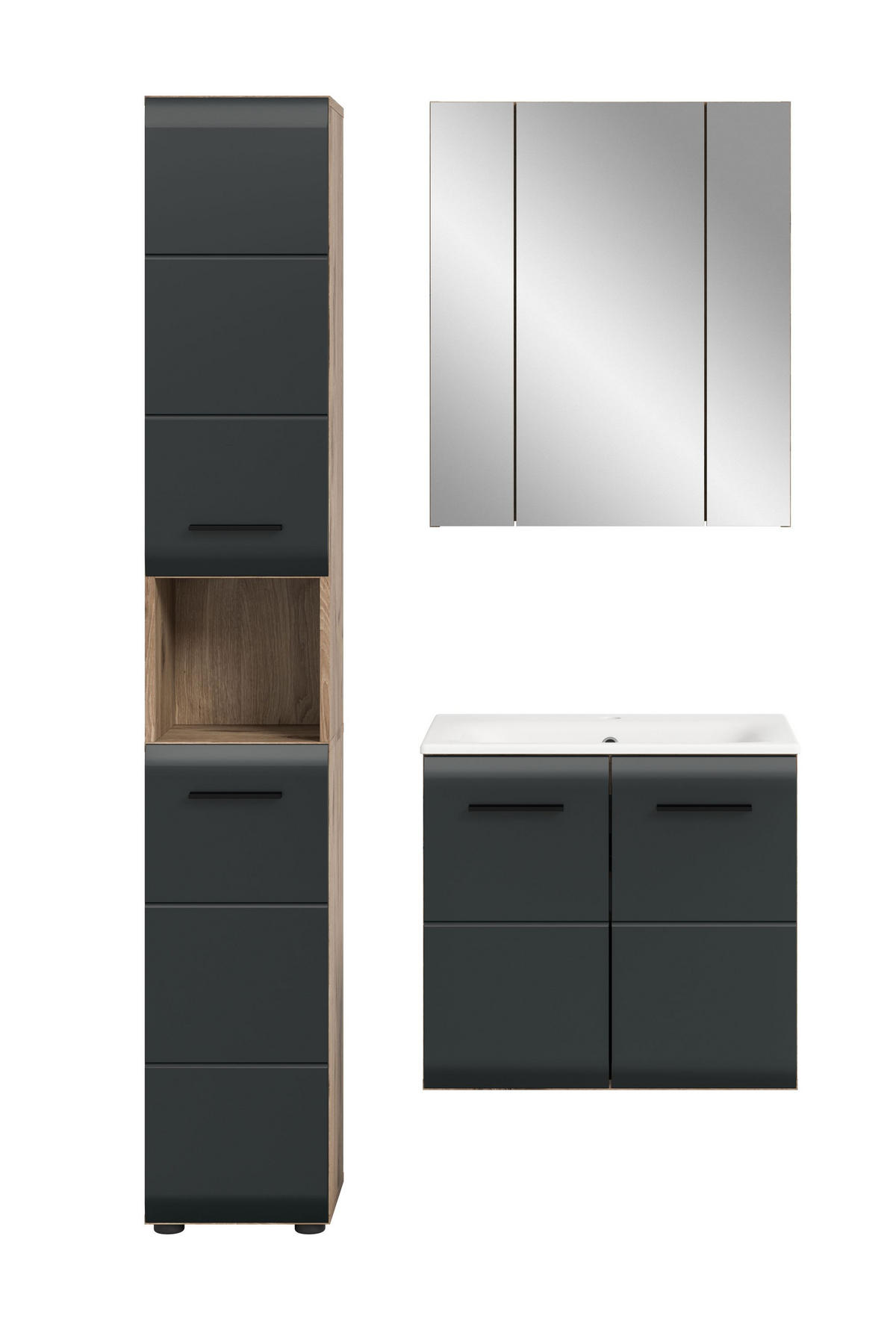BADEZIMMER Alba 4-tlg. (B/H/T: ca. 105/185/46 cm) in Nox Oak /schwarz matt - Eiche Artisan, Holz (105/185/46cm)