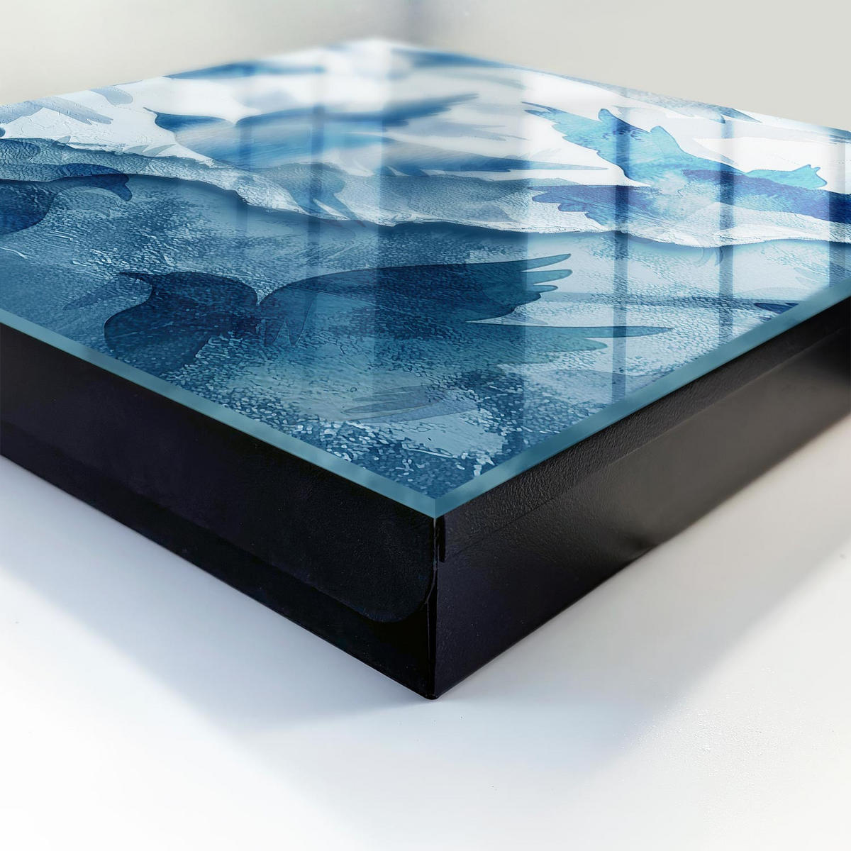 SCHLÜSSELBOX Schwarz 30x30 cm- Türöffnung nach rechts - Aquarellvögel - Blau, Metall (30/30/5cm) - TULUP