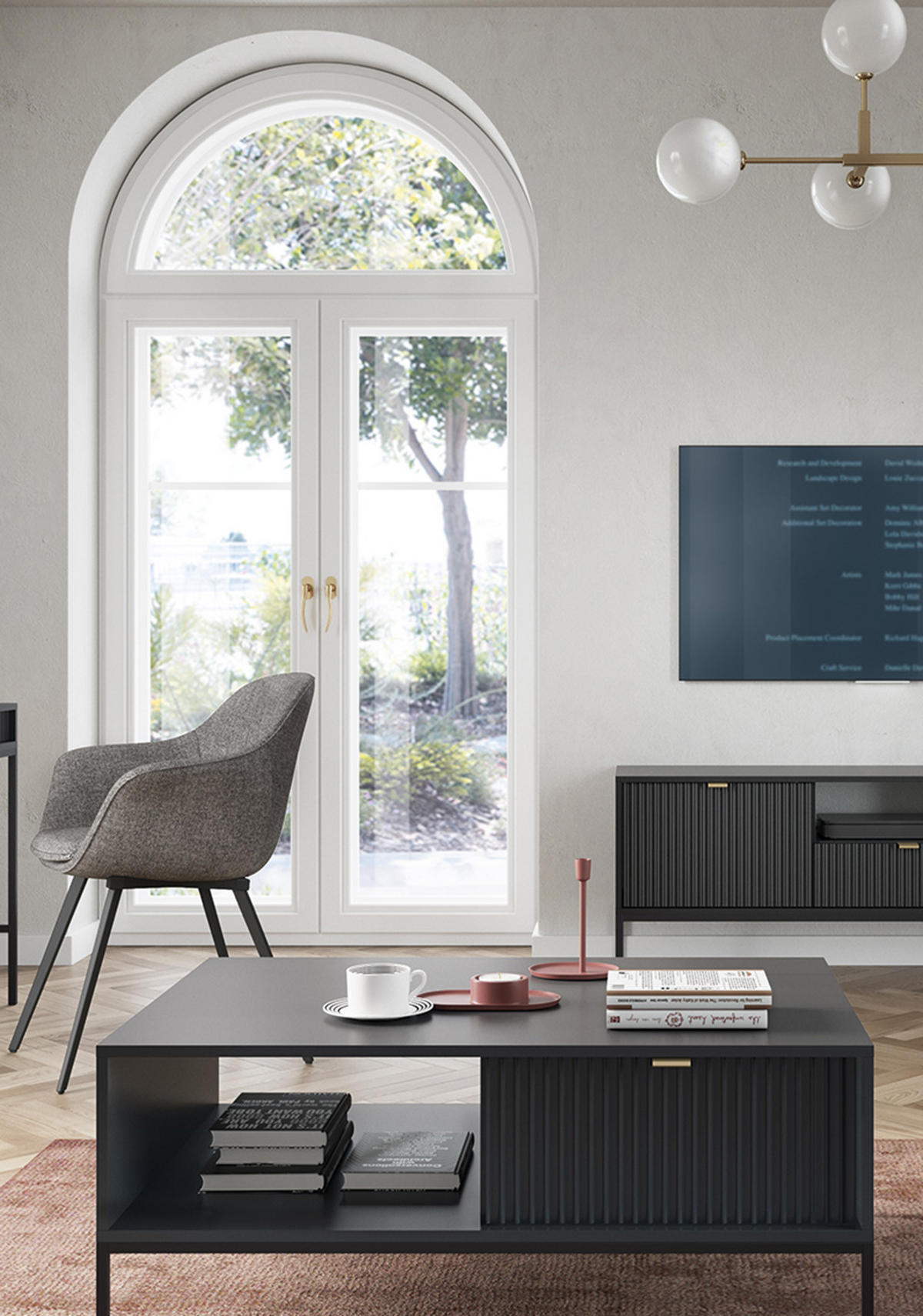 COUCHTISCH NOVA - L104, goldenen Akzenten, 104x68x46 cm Schwarz - Schwarz, Holzwerkstoff/Kunststoff (68/104/46cm) - DomoHome