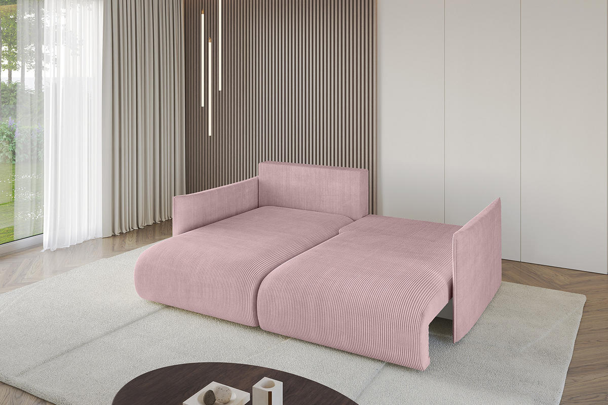 ECKSOFA mit Schlaffunktion und Bettkasten ONESK-L 208x165x40 Rosa Cord - Rosa, Holzwerkstoff/Kunststoff (208/165cm) - ALTDECOR