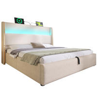 BETT hydraulisch 180x200 cm Leinen Beige mit Matratze - Beige, Metall (180/200cm) - Meubliv