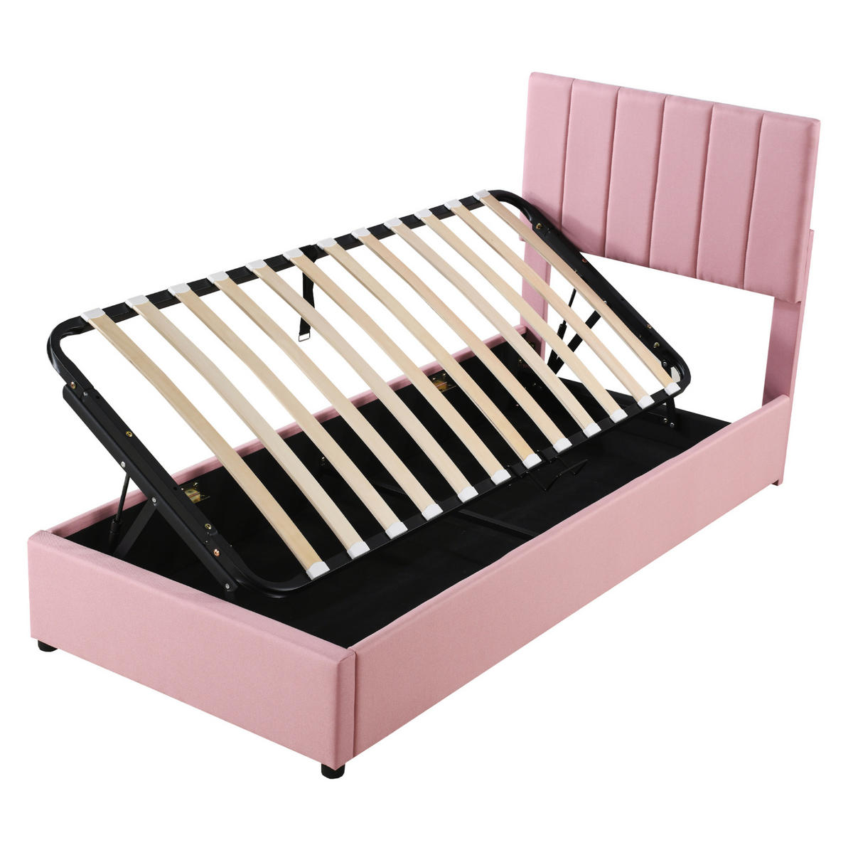 DJEČJI tapecirani krevet 90/200 cm ružičasti od lana s hidrauličnim spremištem - pink, tekstil (90/200cm) - OKWISH