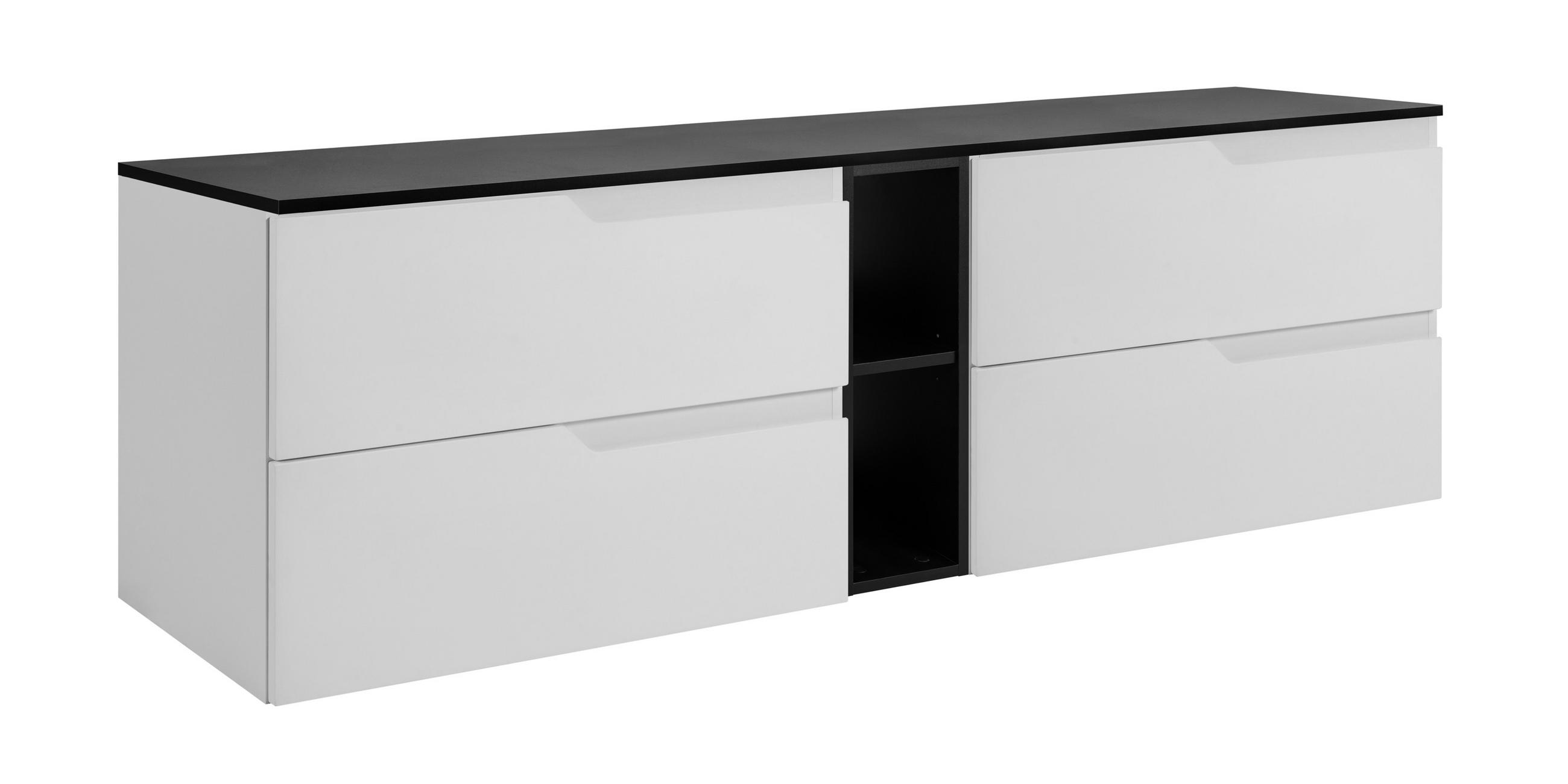 BADEZIMMERSCHRANK: Weiß / Schwarz, 140 (2 x 60 + 20) x 46 x 58 cm - Schwarz/Weiß, Holzwerkstoff (140/58/46cm) - 3XE LIVING