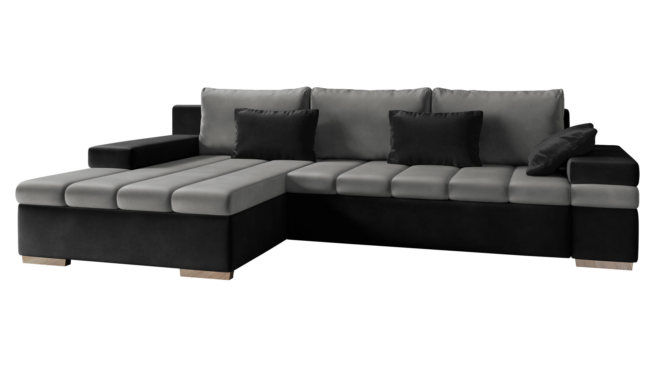 ECKSOFA Bangkok, Seite: Links - Silberfarben/Hellgrau, Holz/Textil (310/175cm) - MIRJAN24