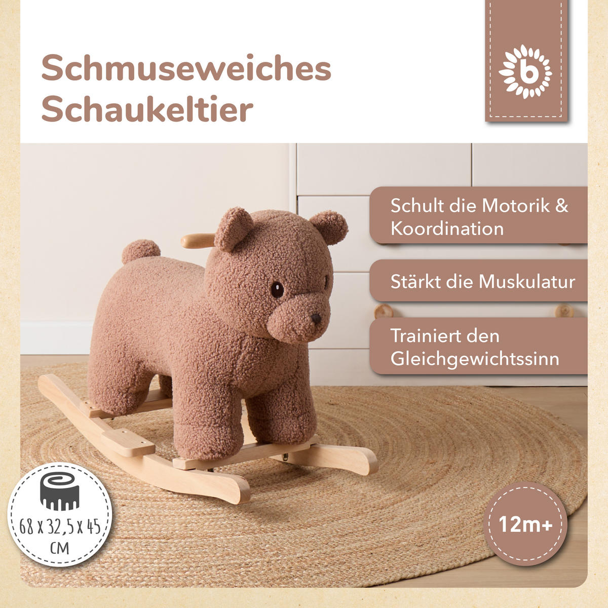 SCHAUKELTIER Bär Mika - Braun, Textil (33/45/68cm) - Bieco Spielwaren