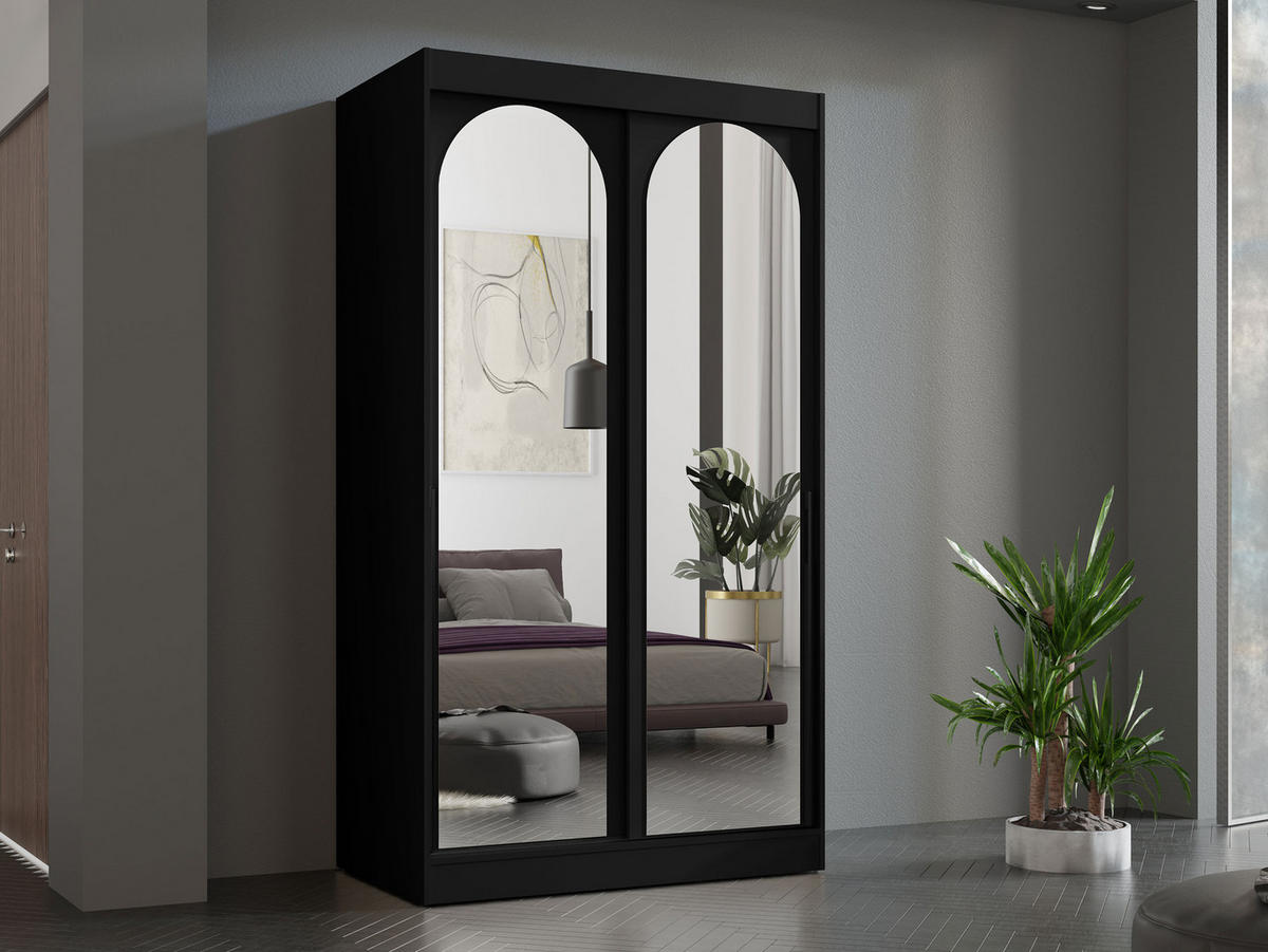 SCHIEBETÜRENSCHRANK Modin 120 - Schwarz, Holzwerkstoff/Kunststoff (120/216/65cm) - MIRJAN24