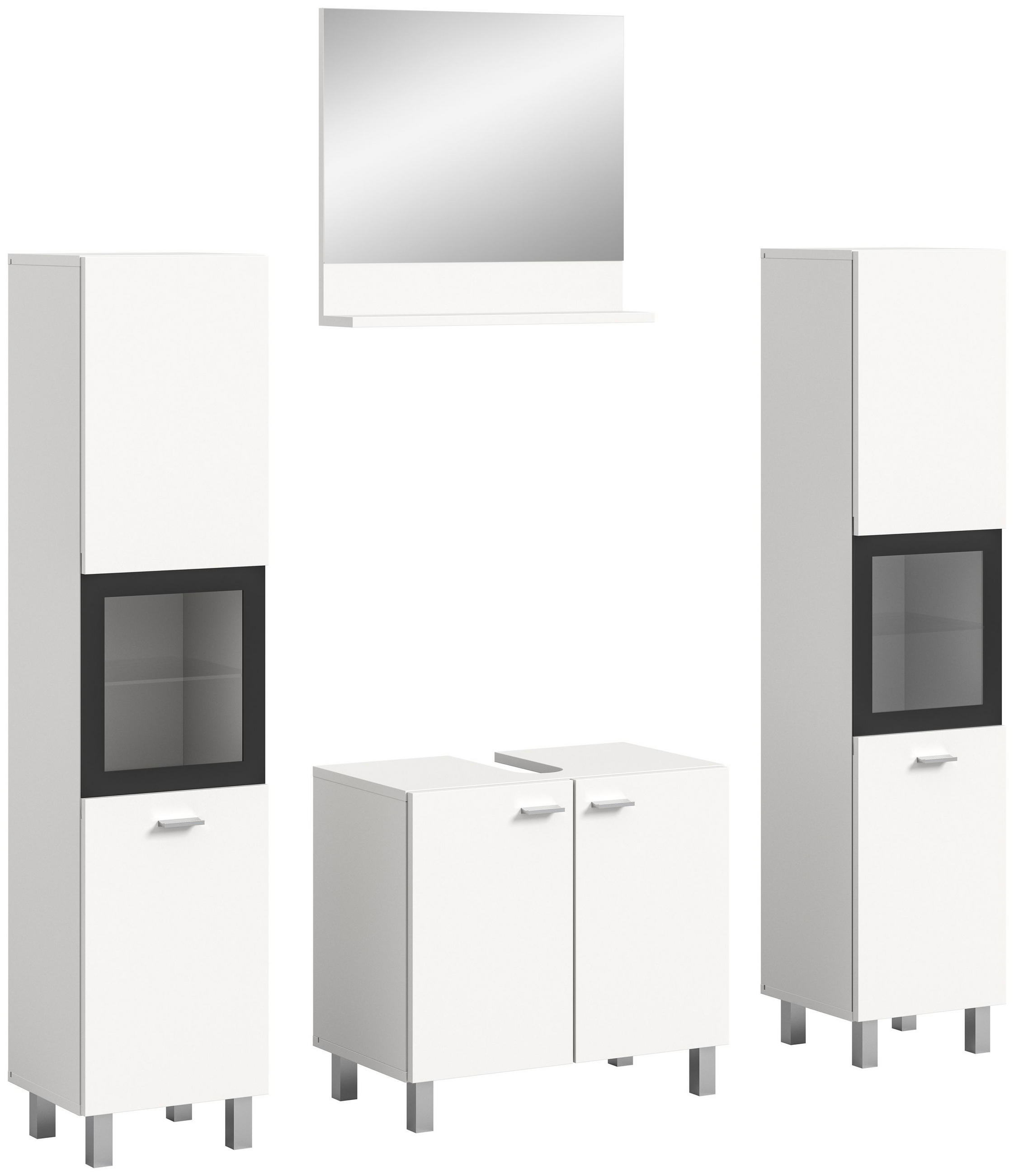 BADKOMBINATION 4tlg. Boston/Tampa Bad in weiß Nachbildung und schwarz B/H/T: 137x186x33 cm - Weiß, Holzwerkstoff (137/186/33cm)