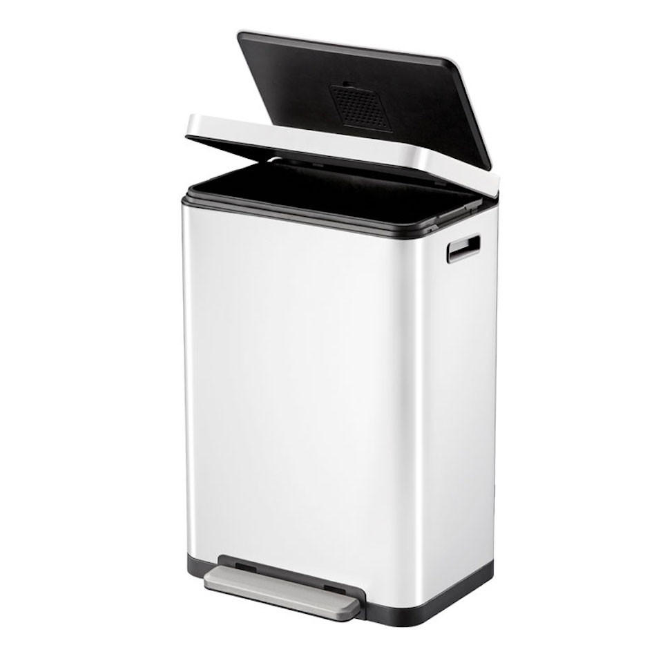 MÜLLEIMER Stilvoller Rechteckiger Mit Extra Breitem Pedal & Gedämpften Stay Open Deckel 65,2 x 43,3 x 33,4 cm 45 Liter Weiß - Weiß, Metall (43.3/65.2/33.4cm) - PROREGAL