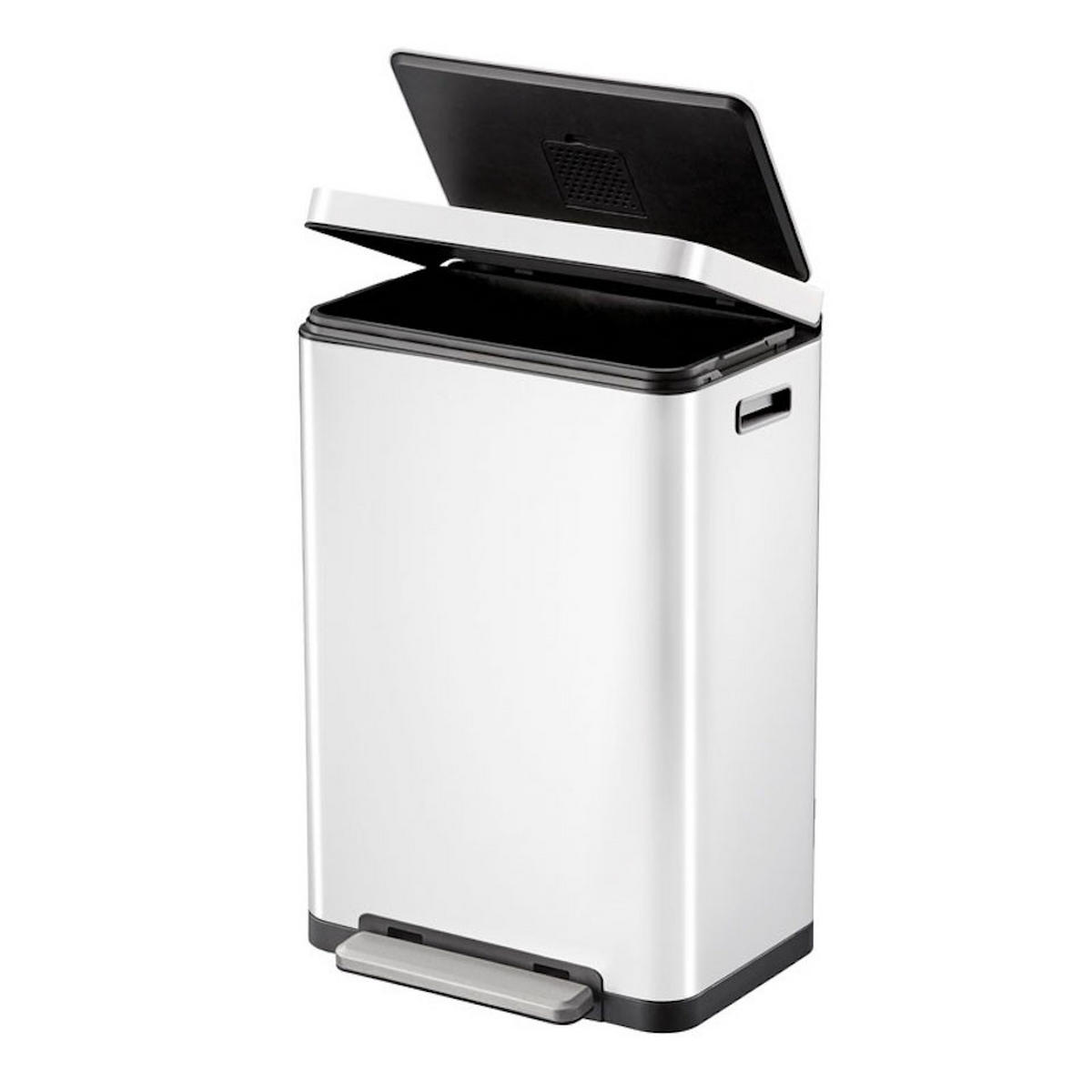 MÜLLEIMER Stilvoller Rechteckiger Mit Extra Breitem Pedal & Gedämpften Stay Open Deckel 65,2 x 43,3 x 33,4 cm 45 Liter Weiß - Weiß, Metall (43.3/65.2/33.4cm) - PROREGAL