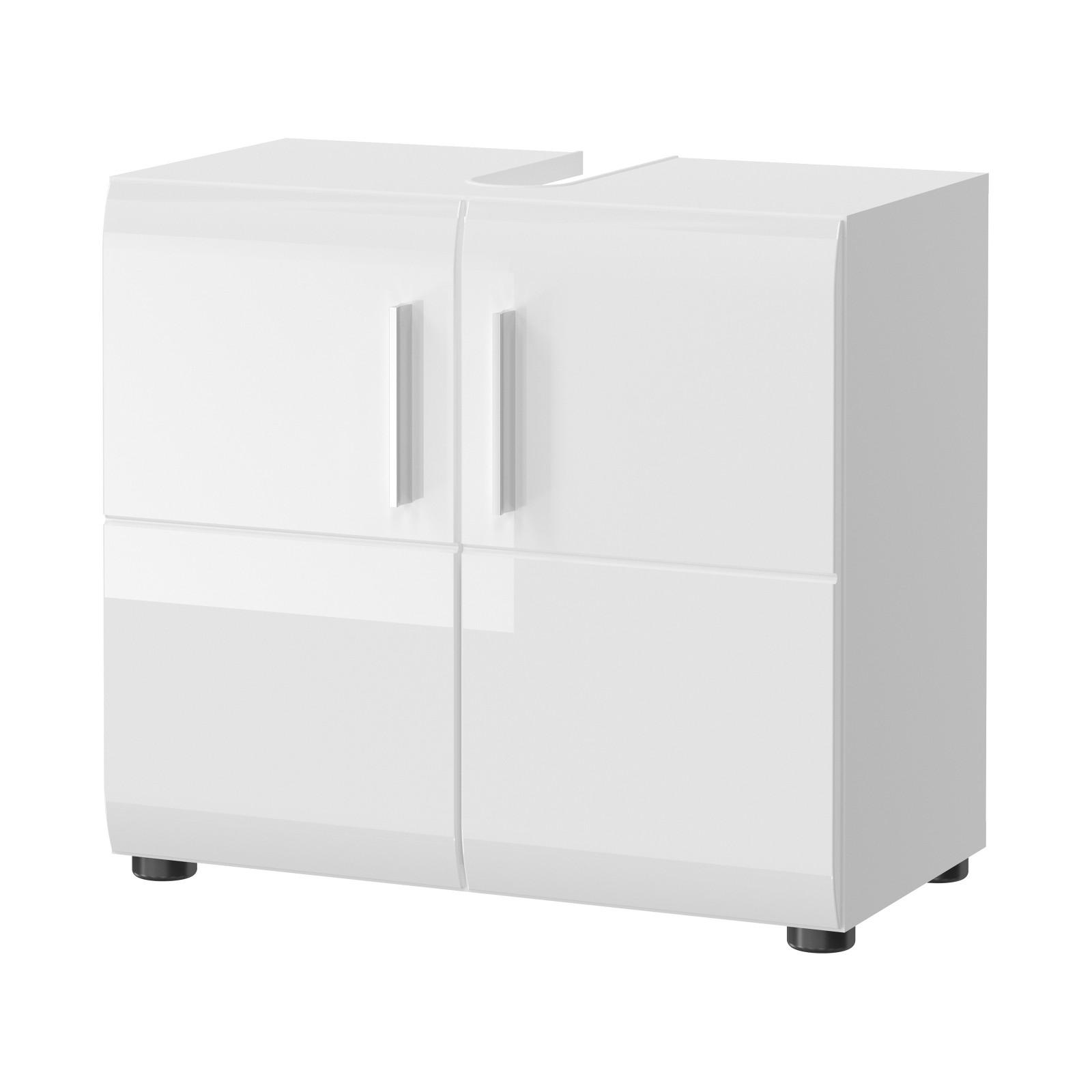 WASCHBECKENUNTERSCHRANK weiß Hochglanz, Badezimmer Unterschrank 60 cm - Chromfarben/Weiß Hochglanz, Holzwerkstoff/Kunststoff (60/54/32cm) - Inn.Furn