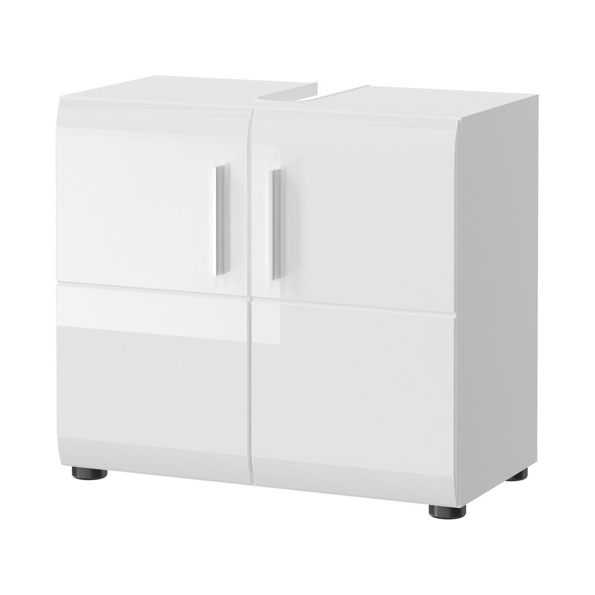 WASCHBECKENUNTERSCHRANK weiß Hochglanz, Badezimmer Unterschrank 60 cm - Chromfarben/Weiß Hochglanz, Holzwerkstoff/Kunststoff (60/54/32cm) - Inn.Furn