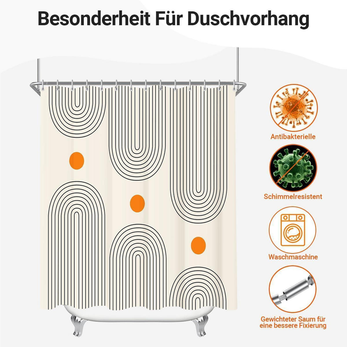 DUSCHVORHANG Geometrische Kurve 100 x 200 cm - Multicolor, Textil (100/200cm)