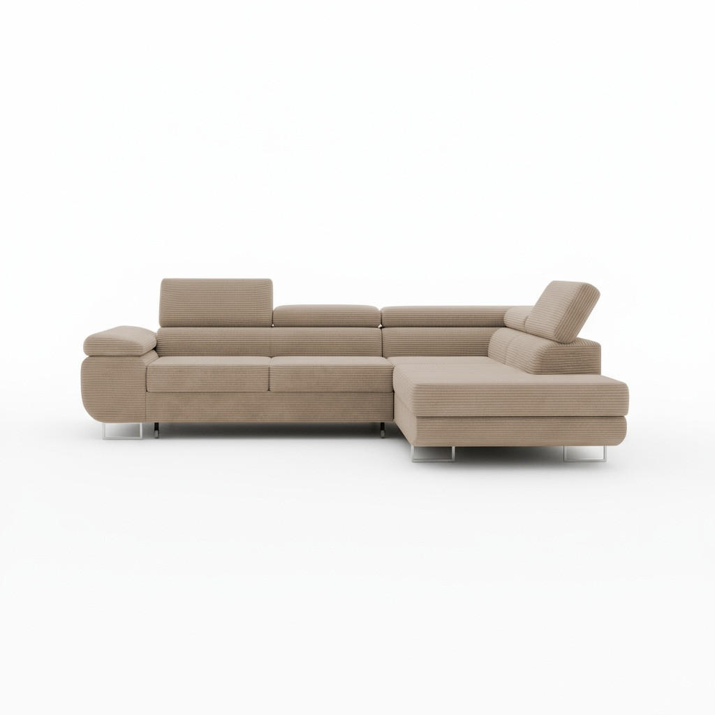ECKSOFA ASTORP, Sofa aus Cord Beige - Poso 02 - Beige/Silberfarben, Textil/Metall (277/203cm) - Moderno Meble