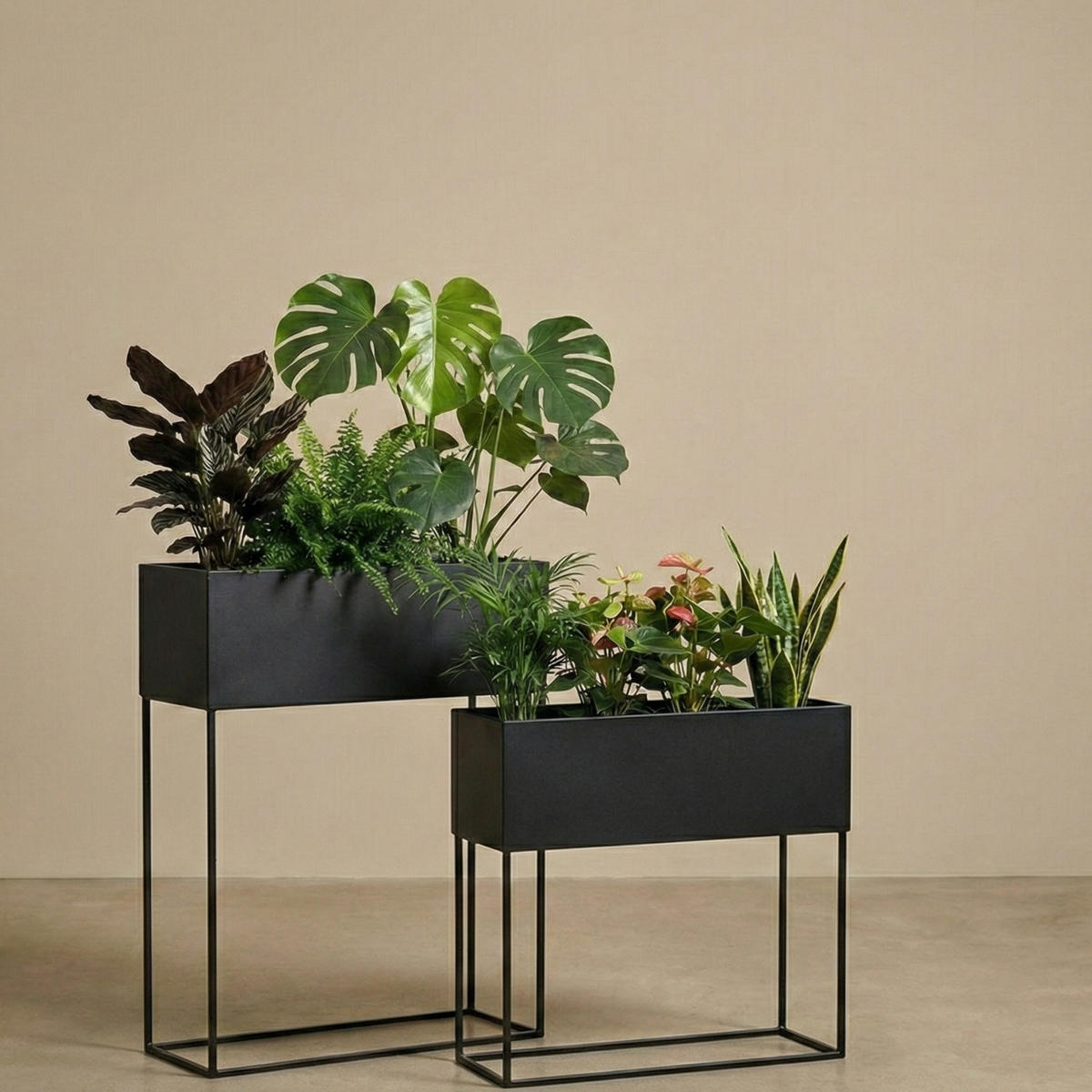 BLUMENSTÄNDER Tino Metall 2er-Set - Schwarz, Metall (46/17.5/51cm)